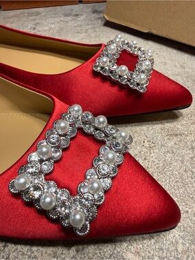 J. Crew Red Satin Pointed Toe Flats Size 7.5 NWT